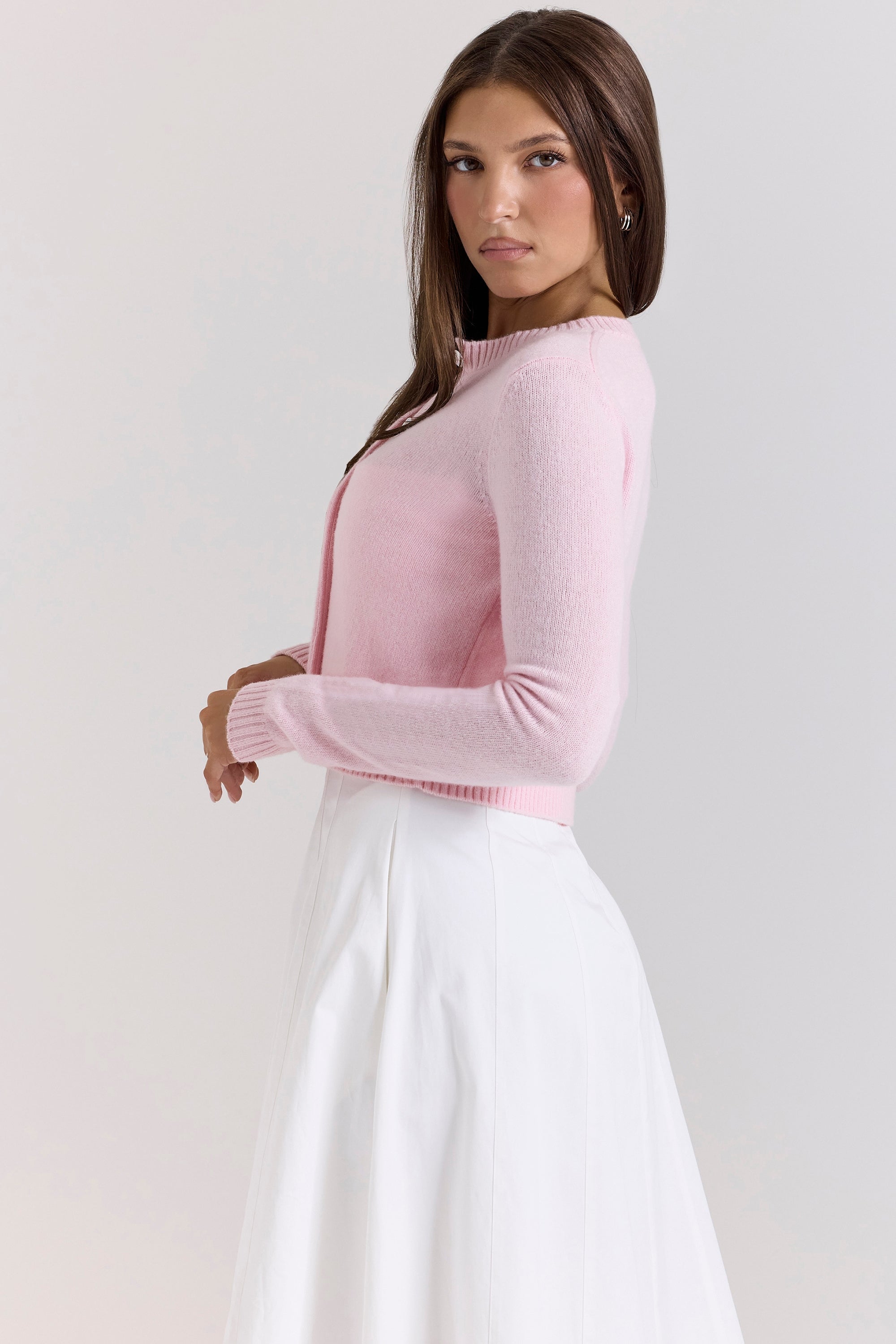 Pembe Crop Yün Hırka