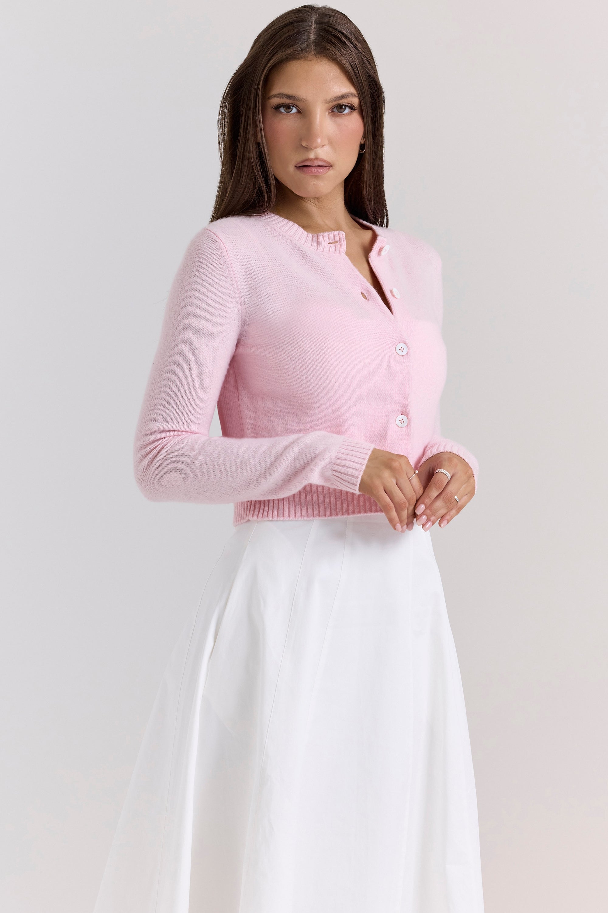 Pembe Crop Yün Hırka